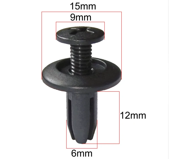 Multi-Material Plastic Push Pin Retainer Clips - 12mm Push Rivet For Auto Door Panel & Trim Upholstery (Nylon/PA66, POM, PE)